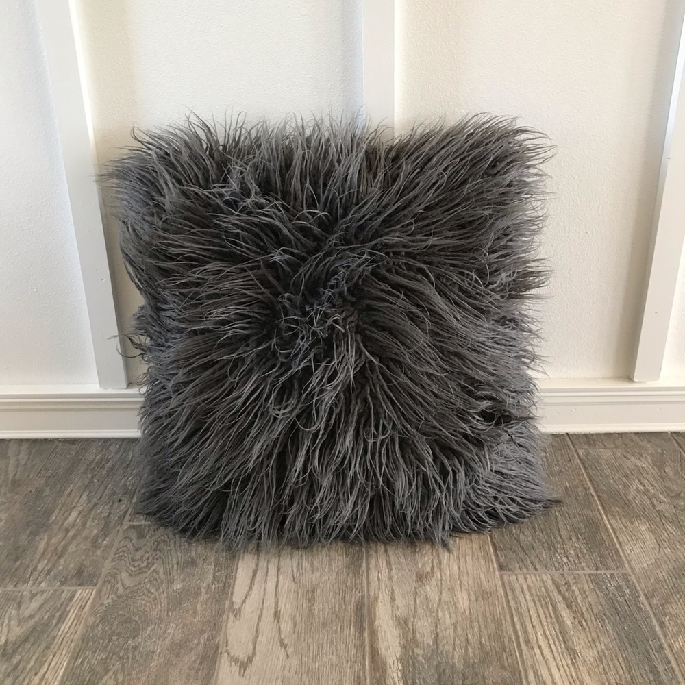Gray Fuzzy Throw Pillow